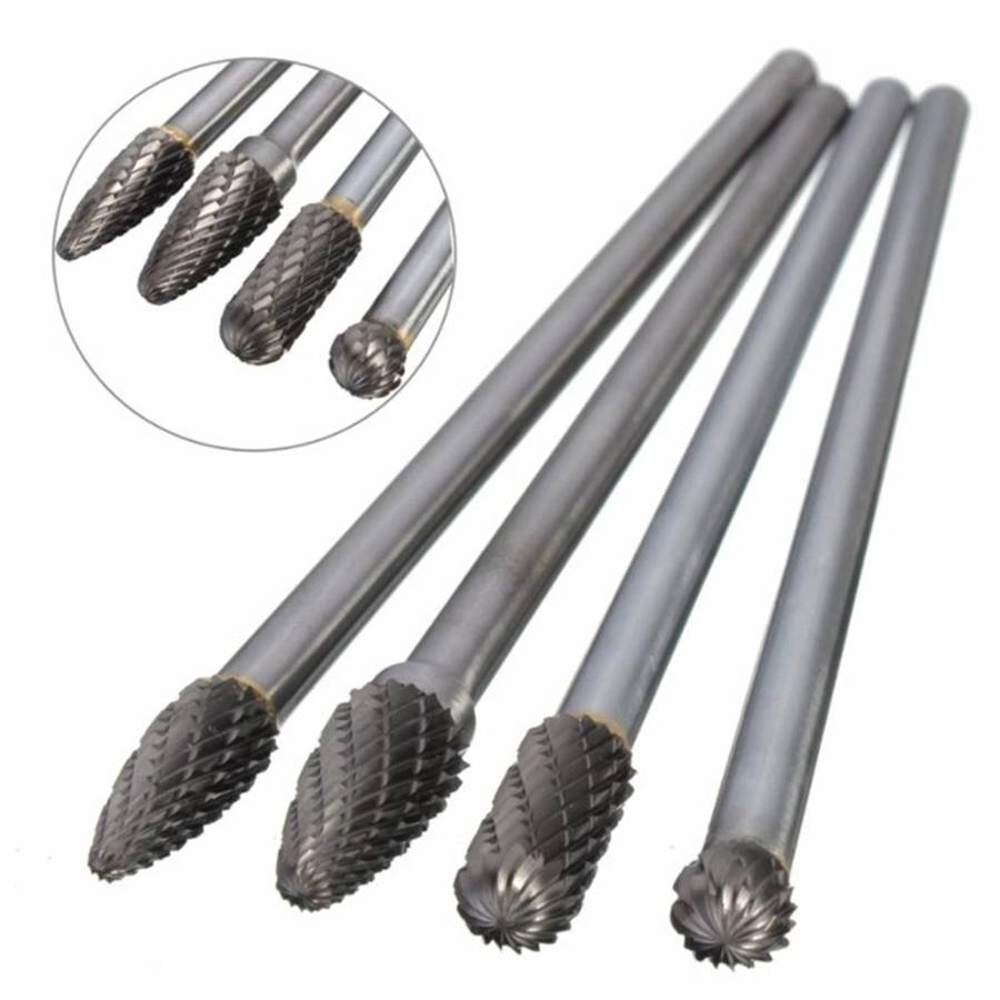 4*Rotary Burr 1/4 Inch 6mm Shank 150mm Long Carbide Cutter CNC Engraving Bit