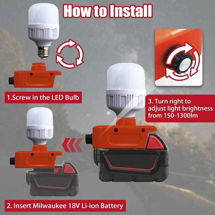 12W 1300LM Handheld LED Flashlight Work Light for Milwaukee Camping Lamp Lantern
