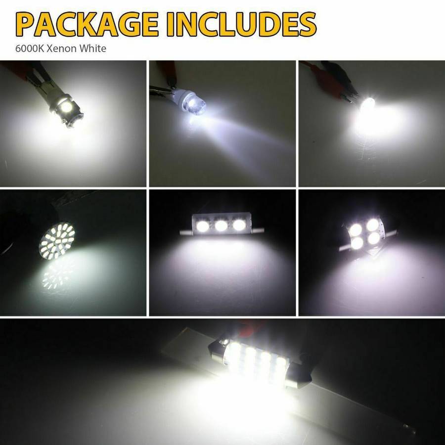 42pcs Car LED Interior White Combo Map Dome Door Trunk License Plate Light Bulbs