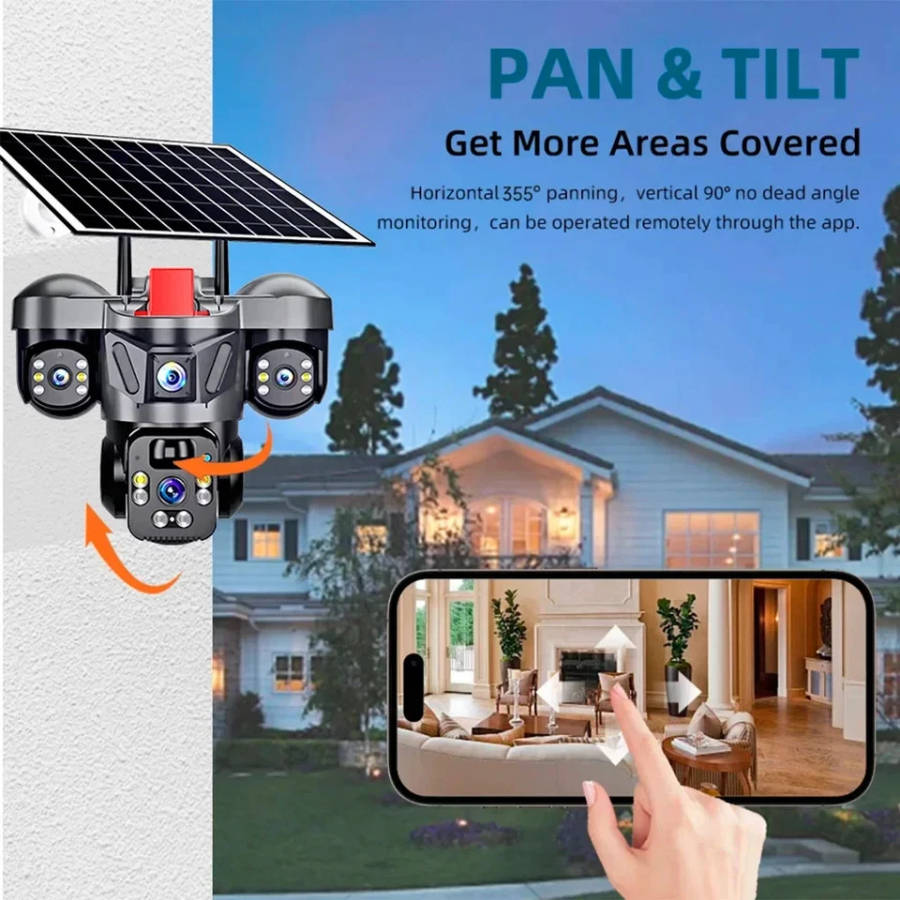 V380 Pro Outdoor PTZ  SIM Card 4G Solar Camera Home Security Triple Lens Camera, tow-way audio