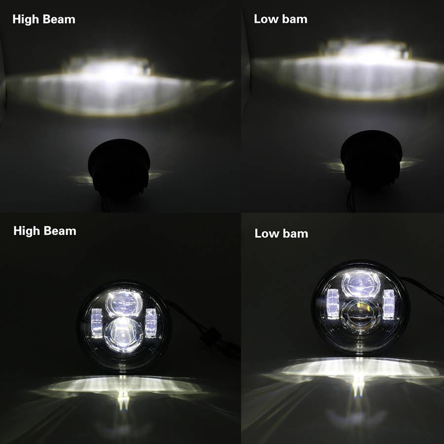 2X 4.65" Dual LED Headlight Hi/Low Beam w/Angel eyes DRL For Harley Dyna Fat Bob