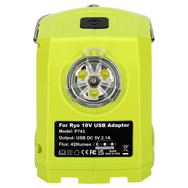 9W LED Work Light For RYOBI 14.4V-18V Li-ion Battery Dual USB Converter Adapter