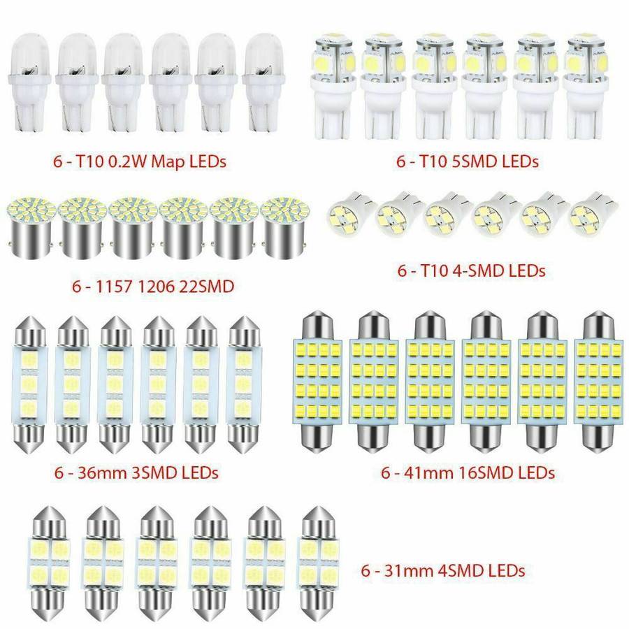 42pcs Car LED Interior White Combo Map Dome Door Trunk License Plate Light Bulbs