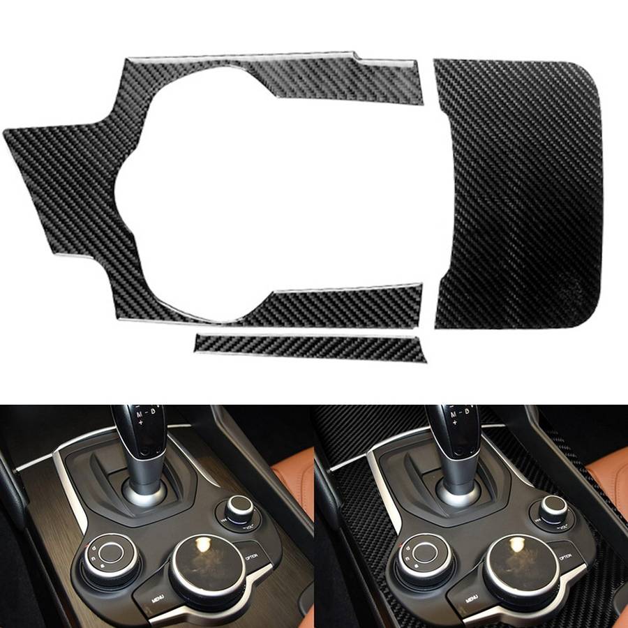 3pcs Carbon Fiber Style Console Panel Trim Cover For Alfa For Romeo For Giulia