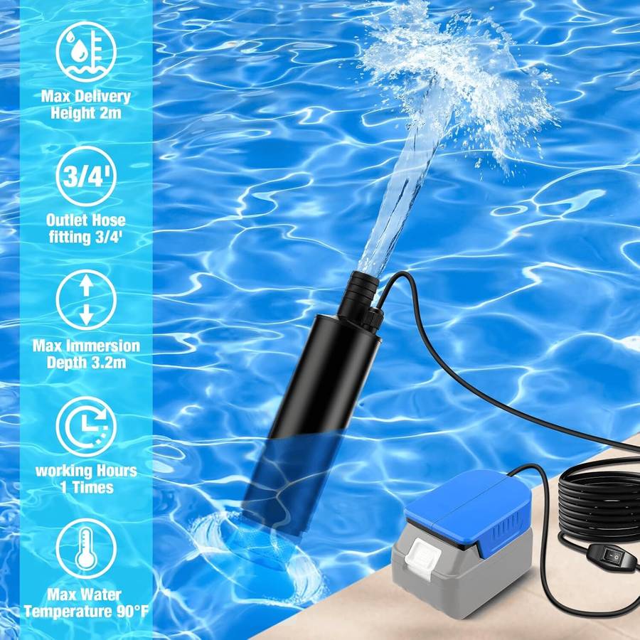 Portable Water Pump For Bosch 18V GBA Battery 500GPH with Sediment Filters Pool