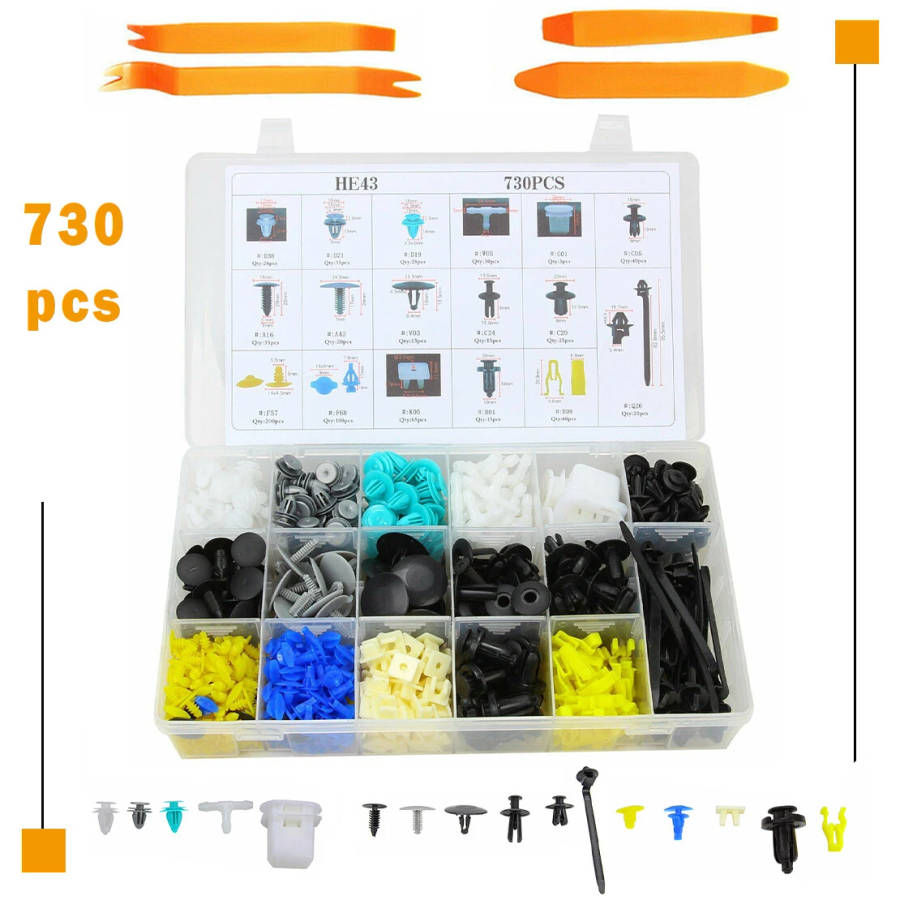 730Pcs Plastic Car Body Push Pin Rivet Fasteners Trim Moulding Clip Assortments