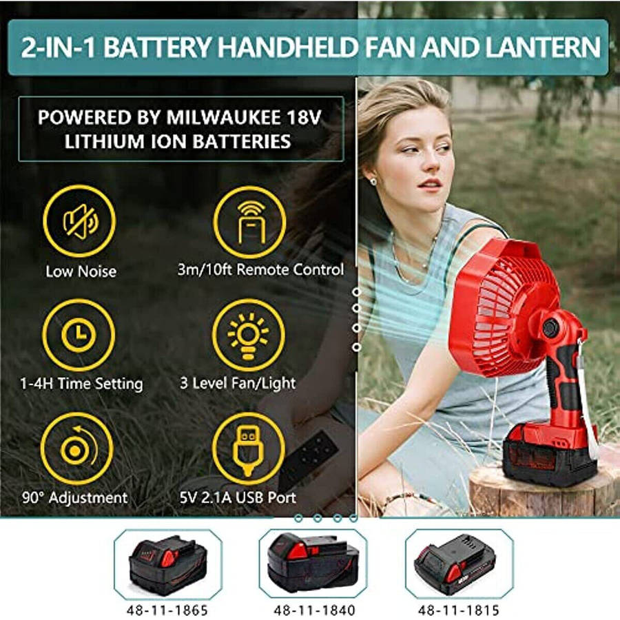 Portable Outdoor Jobsite Fan for Milwaukee 18V Li-ion Battery With Remote Camp