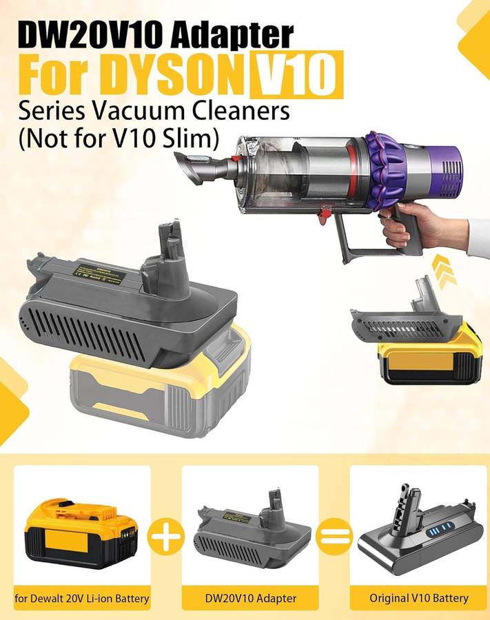 Adapter for Dewalt 20V Li-ion Battery Convert to for Dyson V10 Vacuum Cleaner
