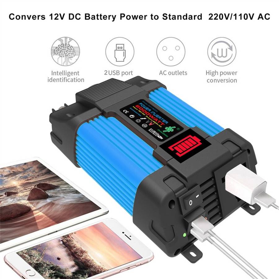 4000W Car Power Inverter DC12V To AC220V Pure Sine/Wave 2USB LCD Display