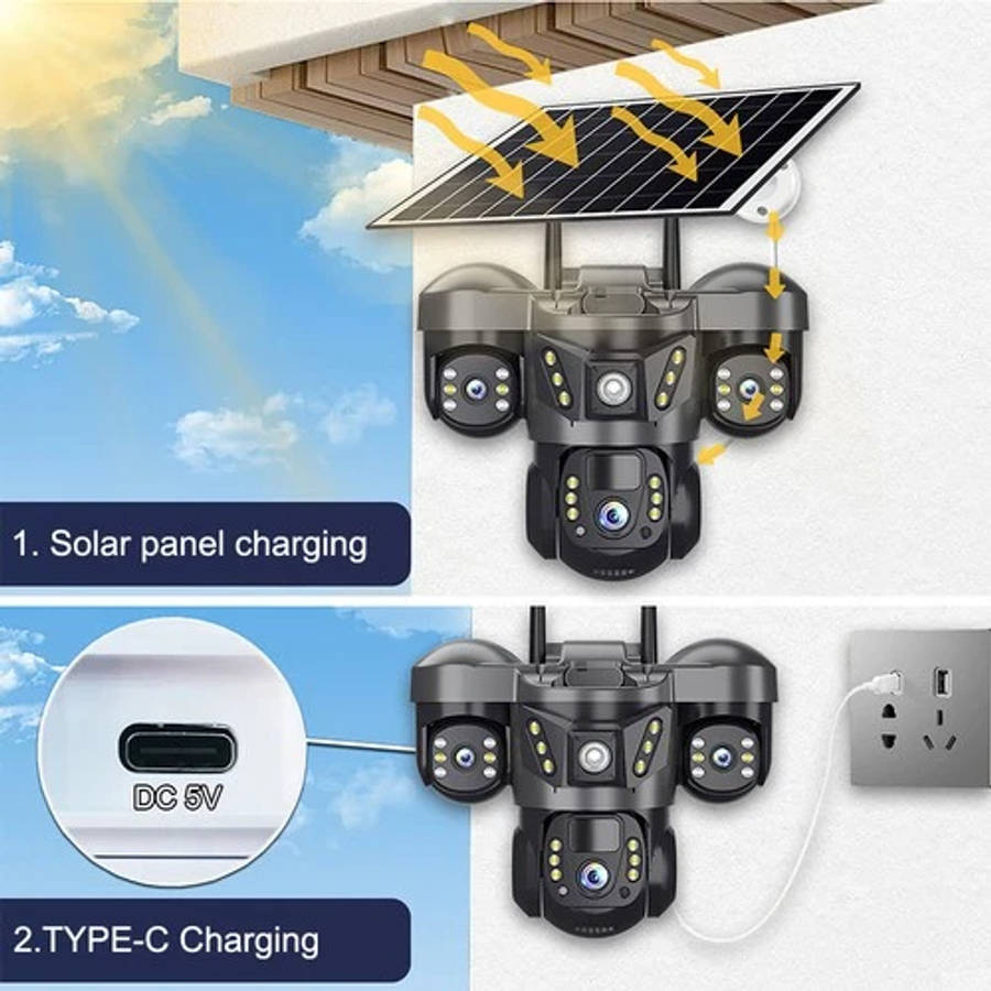 Solar Battery Powered Wireless WiFi Outdoor Pan/Tilt Home Security Camera System