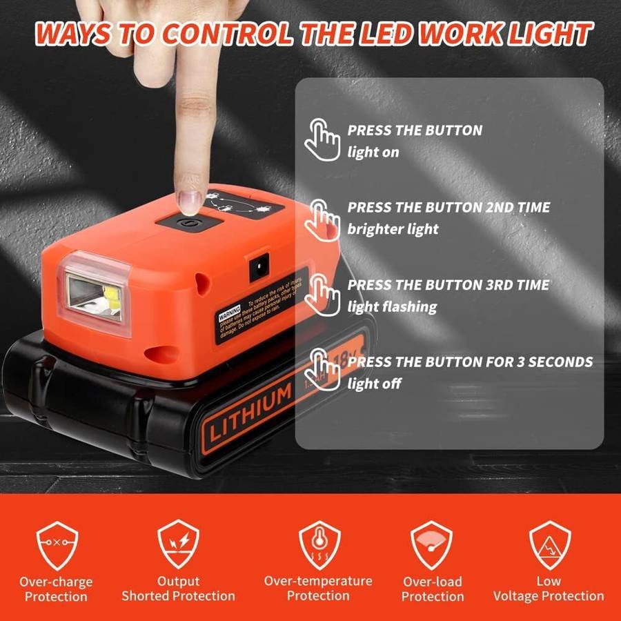 Battery Adapter Charger for Black & Decker 20v Li-ion Battery with LED Light
