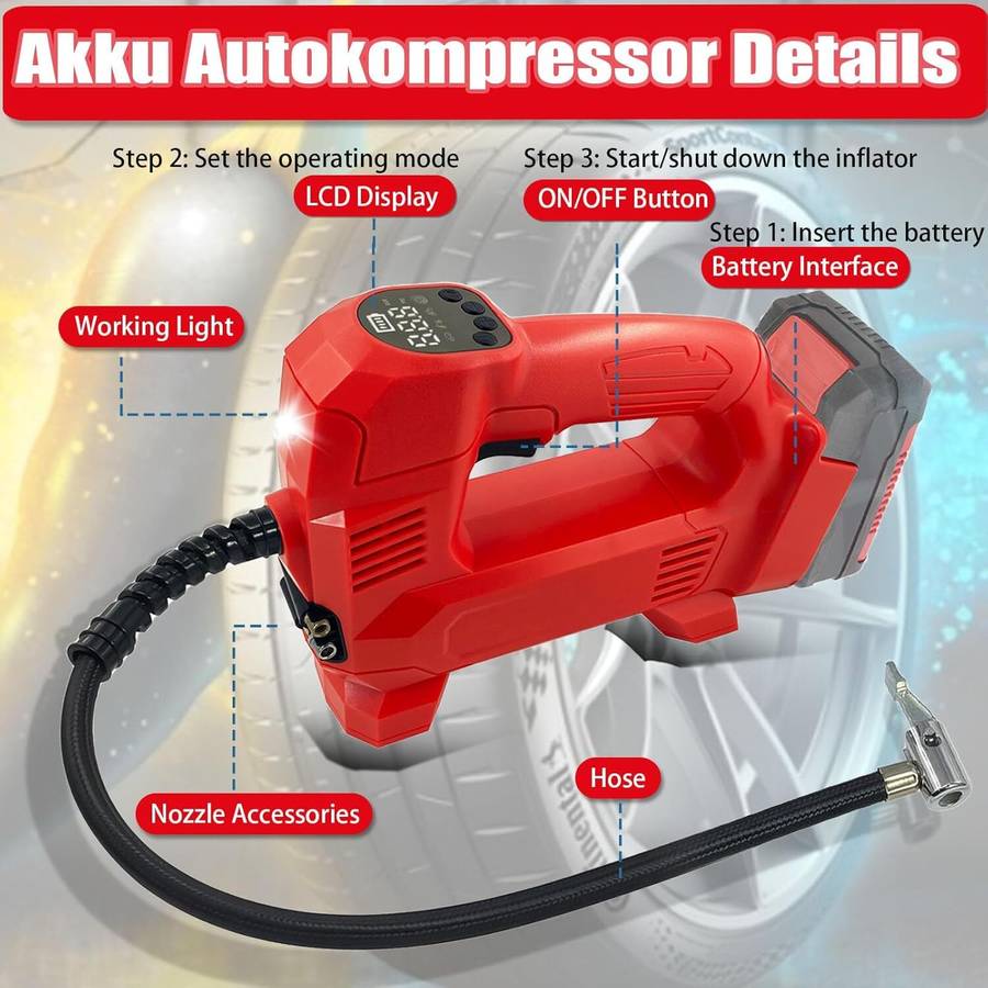 Electric Air Pump for Einhell 18V Battery Cordless Air Inflator with LED Light