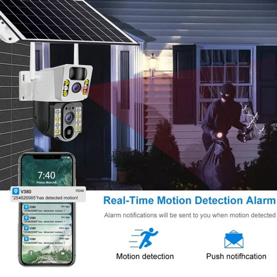 V380 Pro Solar outdoor camera wireless dual lens waterproof 4G 360 CCTV camera