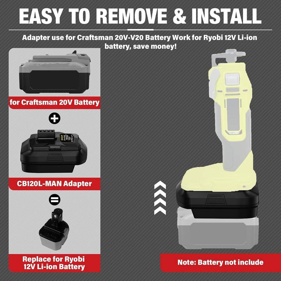 Adapter for Craftsman 20V Li-ion Battery Converter to for Ryobi 12V Power tools