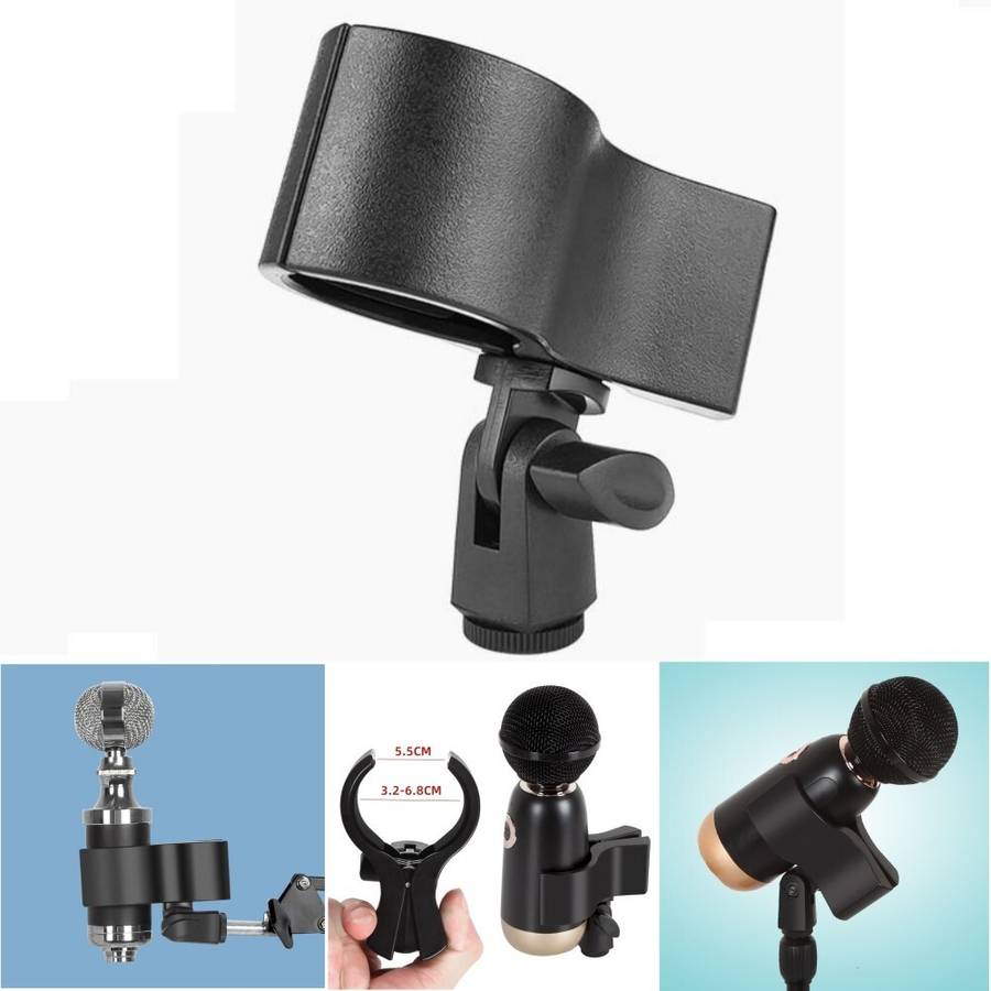 Large Microphone-Clip Clamp Holder With 3/8 Adapter For 3.2-6.8CM Mic