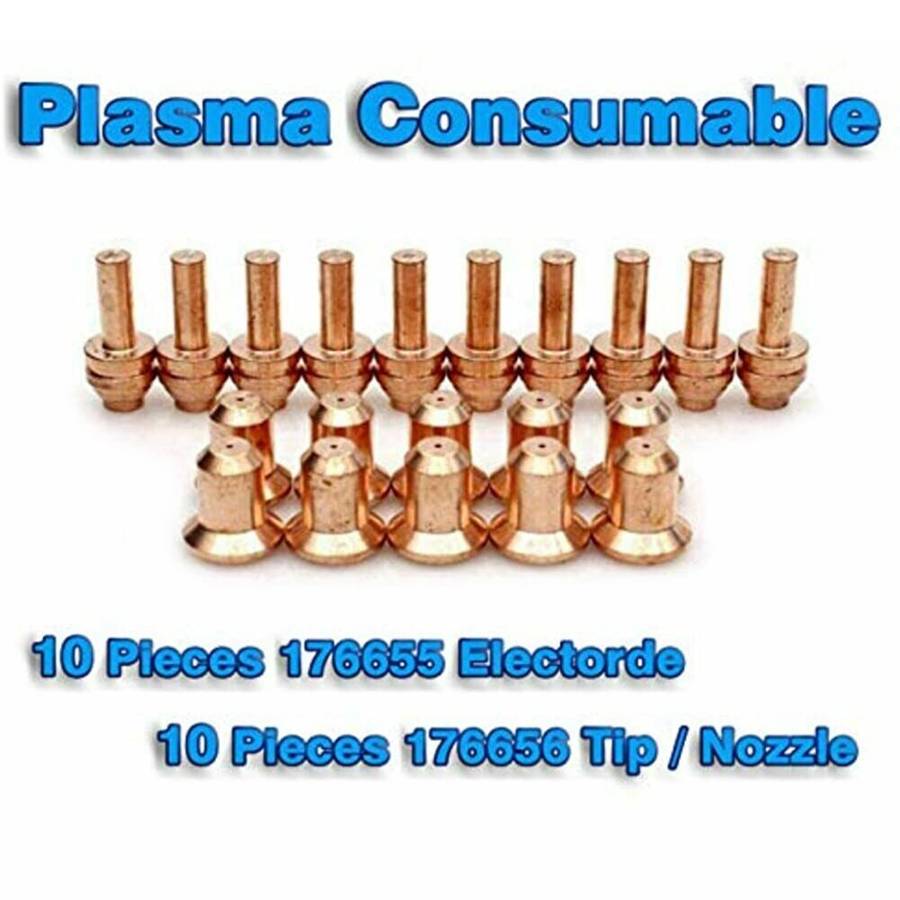20x/set Plasma Torch 176656 Tips 176655 Electrodes For Miller 25C/27C 375Xtreme