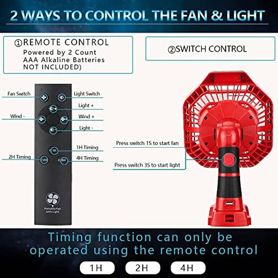Portable Outdoor Jobsite Fan for Milwaukee 18V Li-ion Battery With Remote Camp