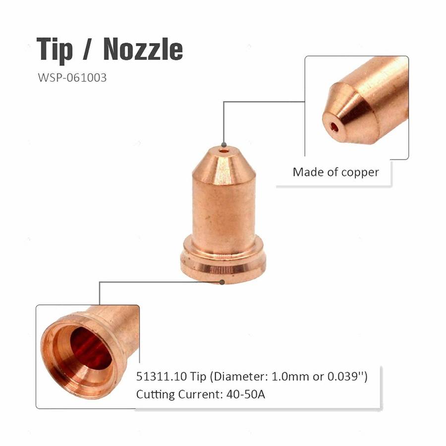 52558 Electrode 51311 Tips 1.0mm 1.2mm For Plasma Torch IPT-80 PT80 PT-80 40pcs