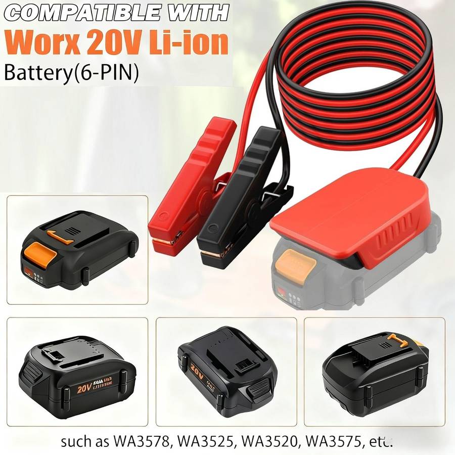 Battery Adapter For Worx 6pin with 6FT Jumper Cable Clamp Battery Jumper Starter