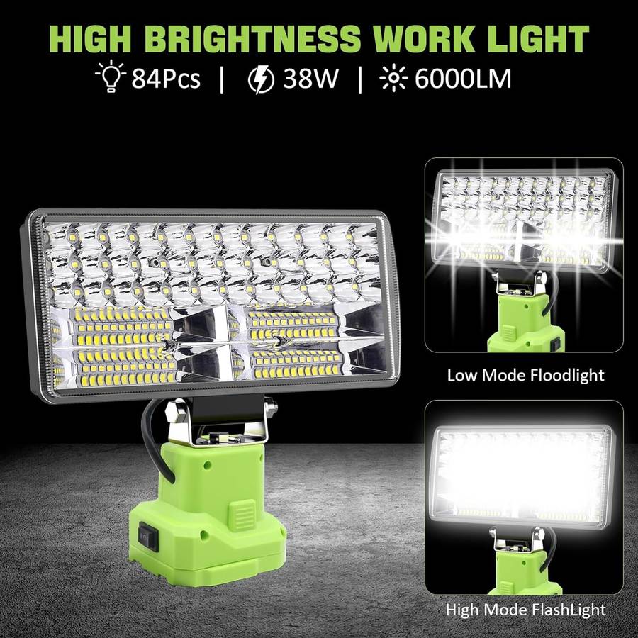 6000LM Cordless LED Work Lights For Ryobi 18V Battery Flashlight LED Flood Light