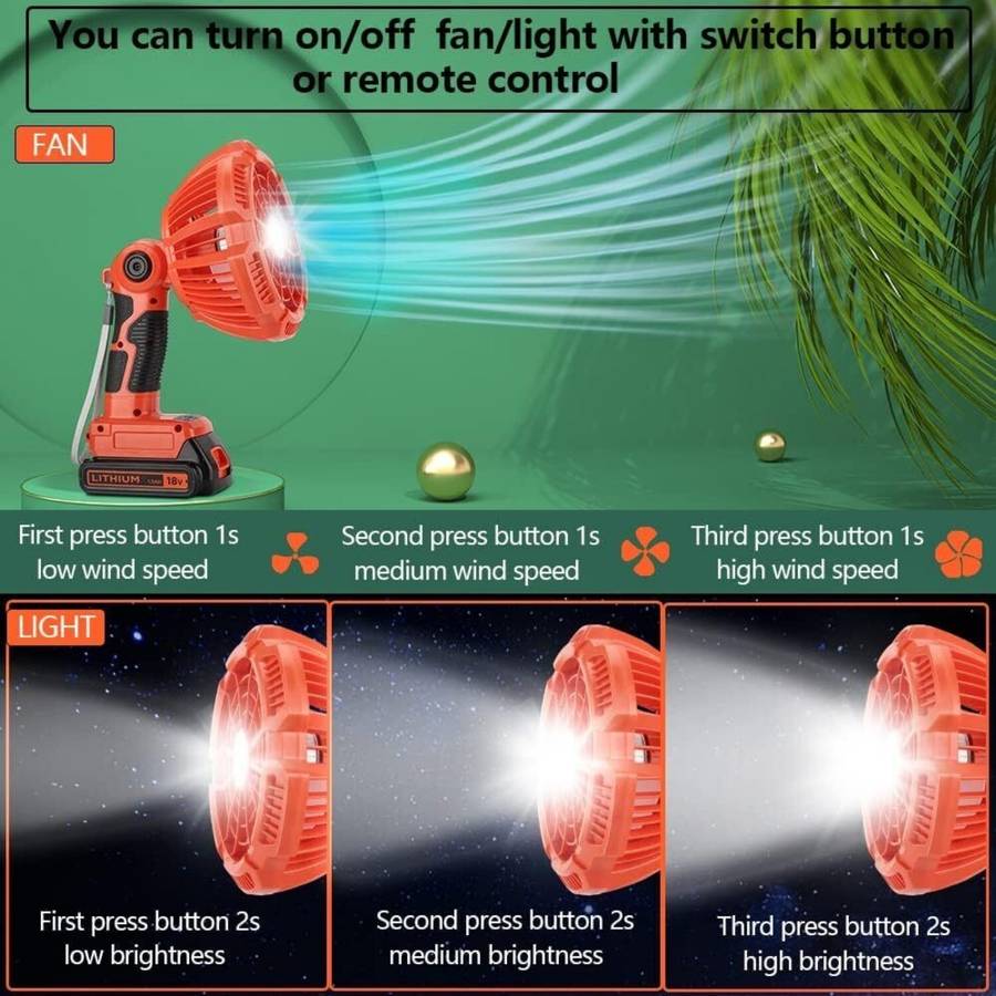 Portable Camping Fan for Black & Decker 20V Battery Outdoor Jobsite Fan Cordless