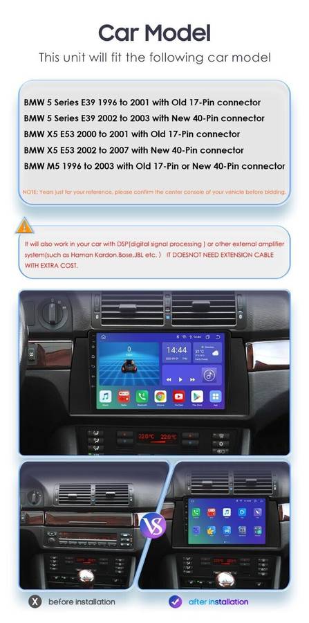 For BMW E39 X5 E53 9'' Car Stereo Android 12 Radio CarPlay Nav GPS DSP 4GB+64GB