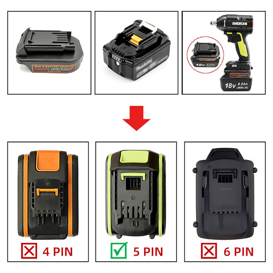 Battery Adapter For Makita 18V Li-ion Convert To For WORX 5PIN 20V Power Tool