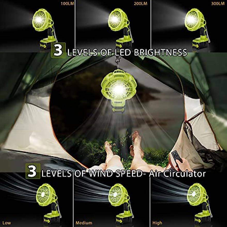 Camping Fan For Ryobi 18V Battery Outdoor Tent Fan Portable Cordless With Remote