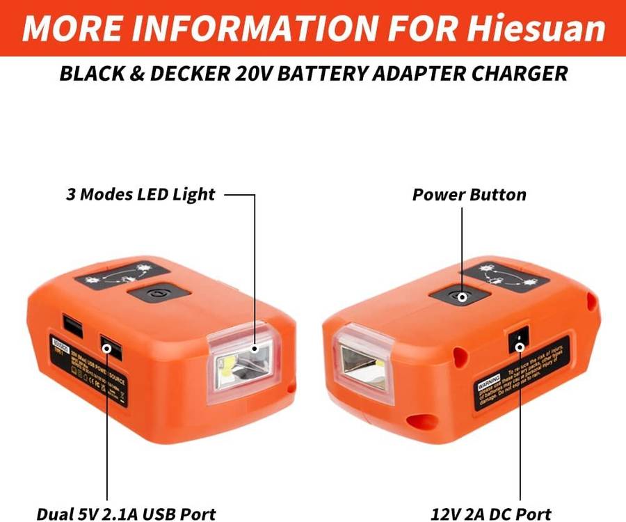 Battery Adapter Charger for Black & Decker 20v Li-ion Battery with LED Light