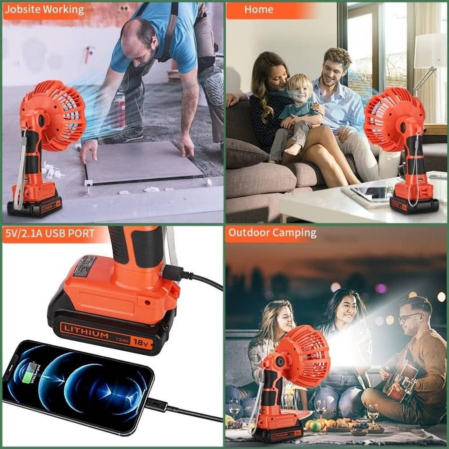 Portable Camping Fan for Black & Decker 20V Battery Outdoor Jobsite Fan Cordless