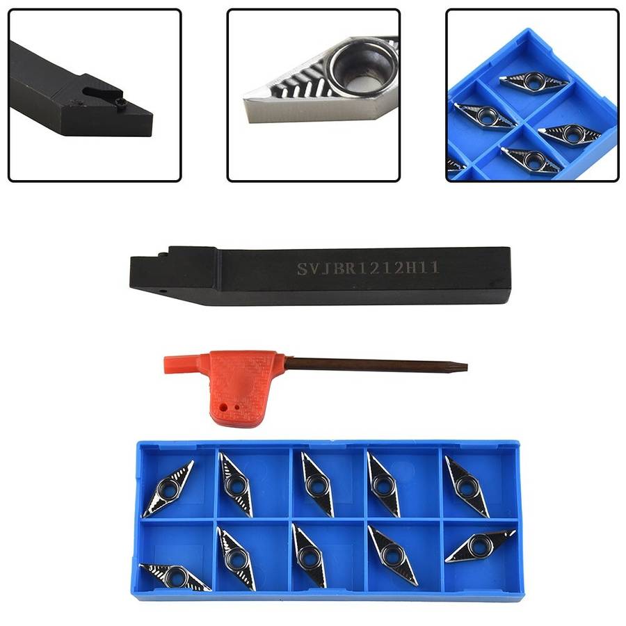 10PCS VBGT110304-AK H01 Carbide Insert+1PCS SVJBR1212H11 Lathe Tool Turn Holder