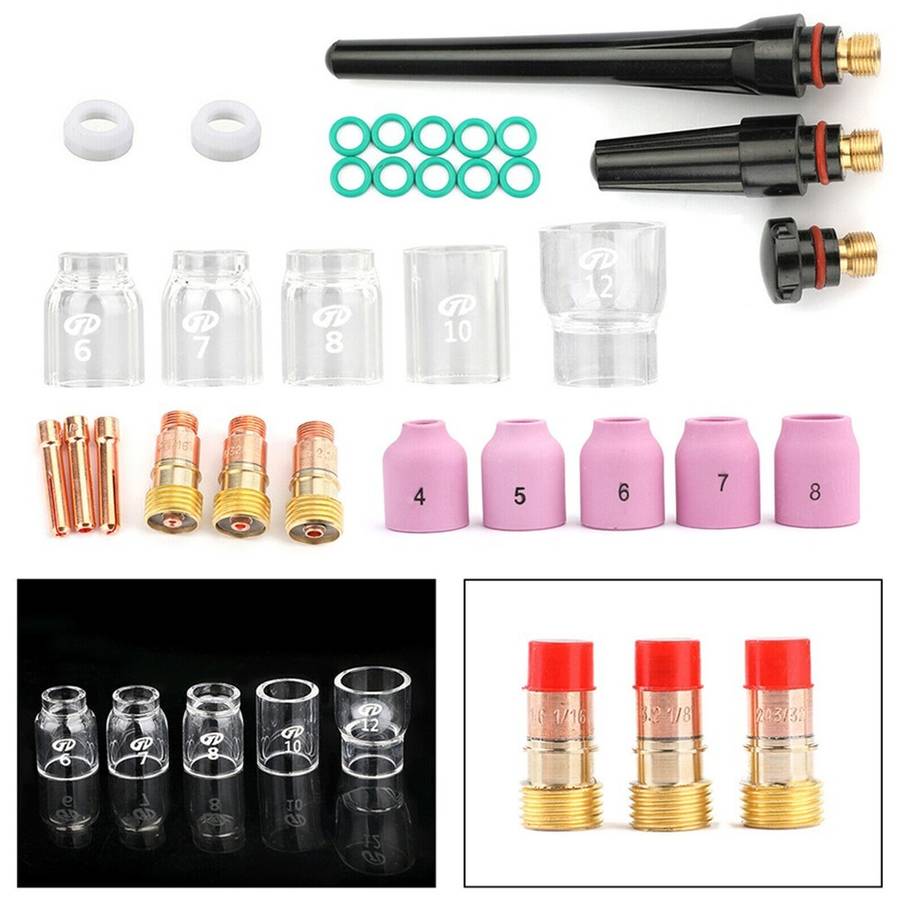 31PCS TIG Welding Torch Gas Lens Nozzles Tungsten Electrode Kit For WP17/18/26