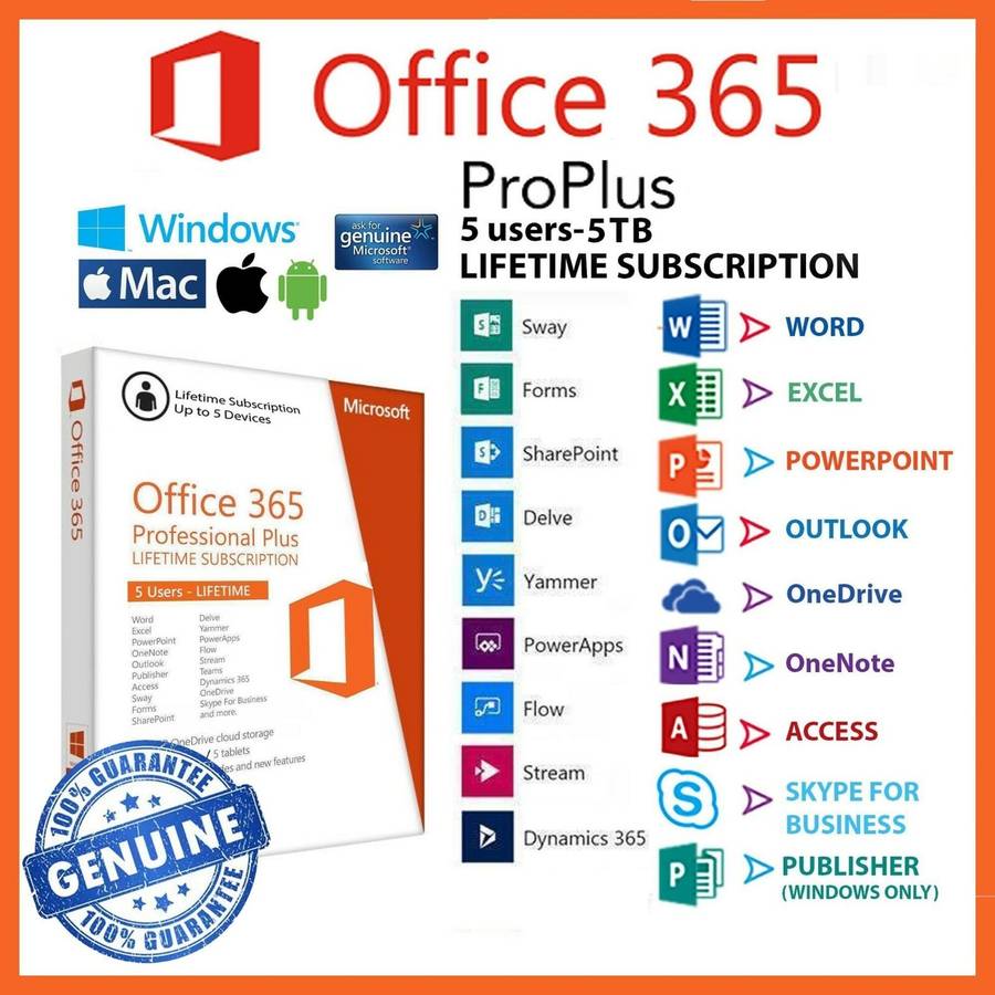 Microsoft Office 365 Pro Plus 5 Devices 5TB for PC/Mac/Android