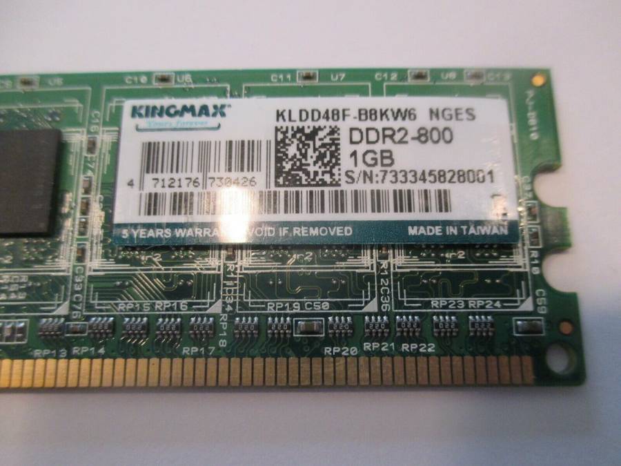 1GB DDR2-800MHz PC2-6400 DESKTOP RAM. KINGMAX Single Sided KLDD48F-B8KW6 NGES