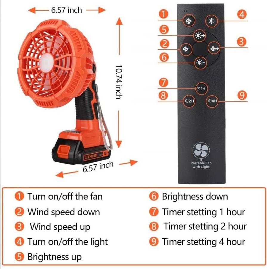 Portable Camping Fan for Black & Decker 20V Battery Outdoor Jobsite Fan Cordless