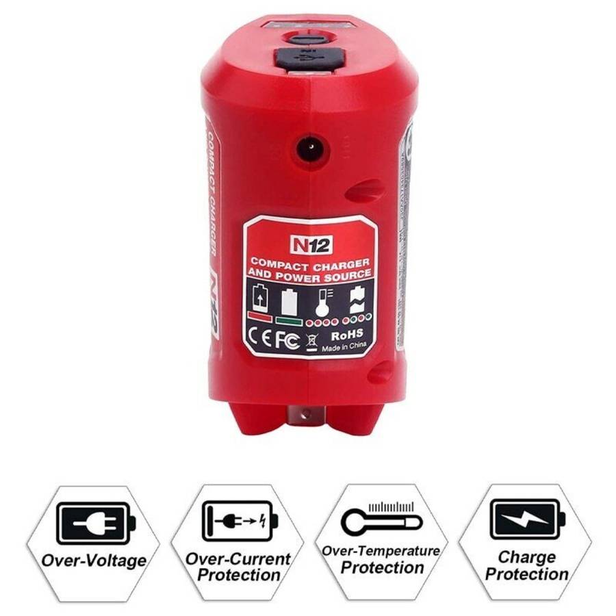 USB Charger Adapter Power Source For Milwaukee 12V Li-ion Battery 48-59-1201 N12