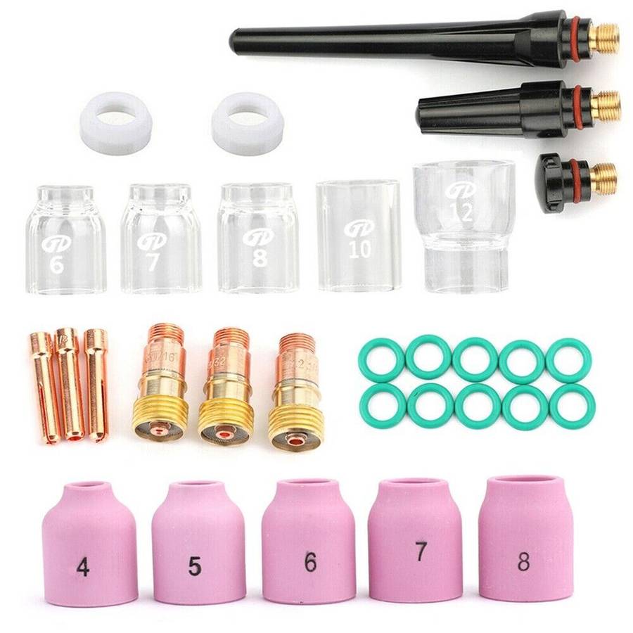 31PCS TIG Welding Torch Gas Lens Nozzles Tungsten Electrode Kit For WP17/18/26