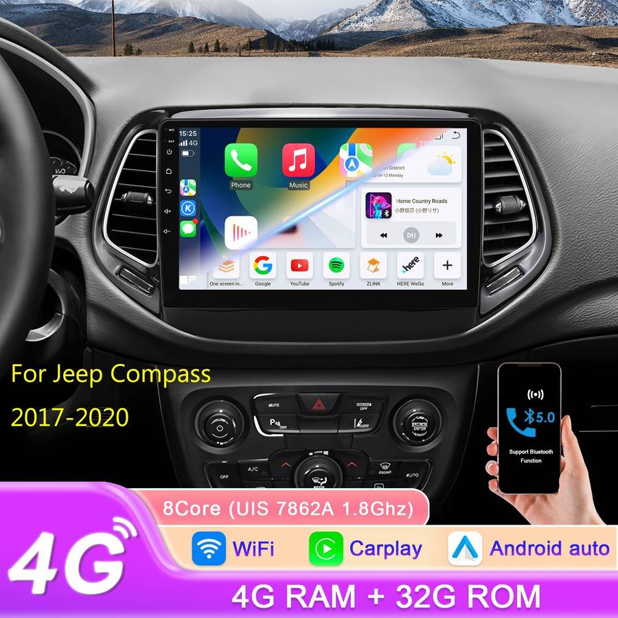 For Jeep Compass 2017-20 Android 14 Car Stereo Radio CarPlay GPS Navi WiFi BT5.0