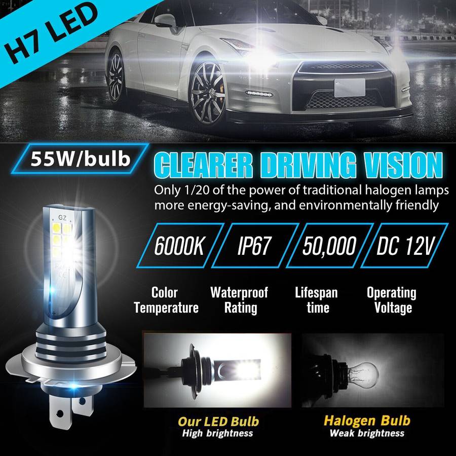 4x H7 LED Headlight Bulb Kit High Low Beam 220W 60000LM Super Bright 6000K White