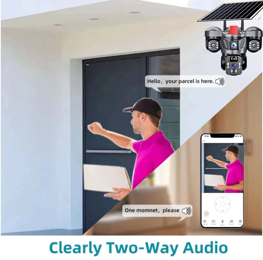 V380 Pro Outdoor PTZ  SIM Card 4G Solar Camera Home Security Triple Lens Camera, tow-way audio