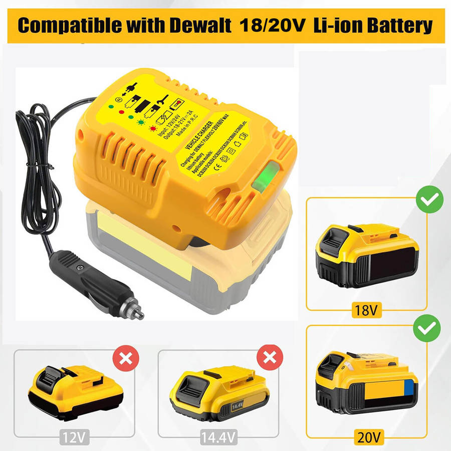 Mini Car Charger for Dewalt 20V 18V Li-ion Battery Portable Use on Car Cigarette