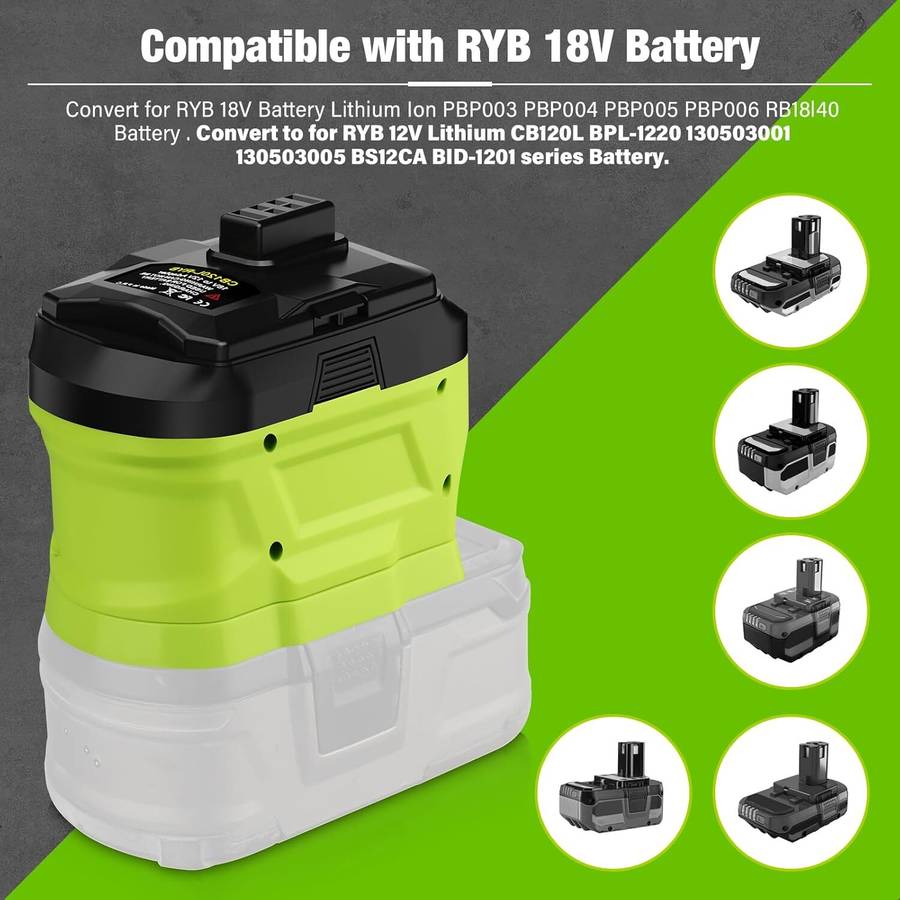 Battery Adapter for Ryobi 18V Li-ion Battery Convert to for Ryobi 12V Power tool