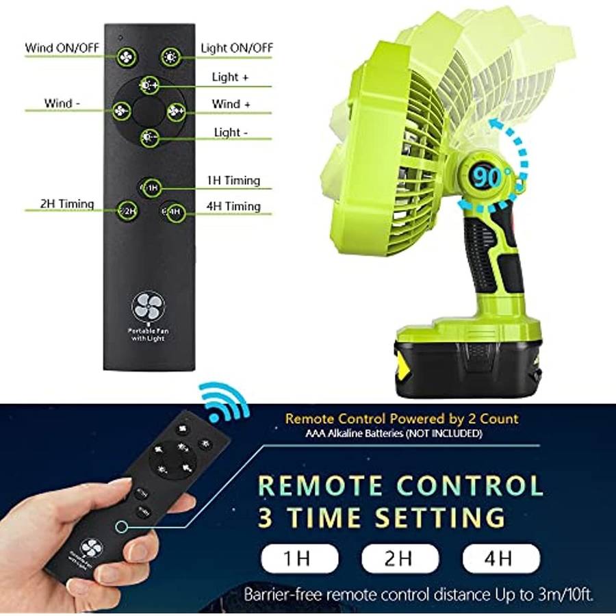 Portable Camping Fan for RYOBI 14.4-20V Li-ion Battery With Remote Jobsite Fan
