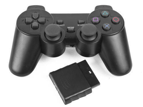 2 X  Wireless Black Dual Shock Controller for PS2 PlayStation 2 Joypad Gamepad