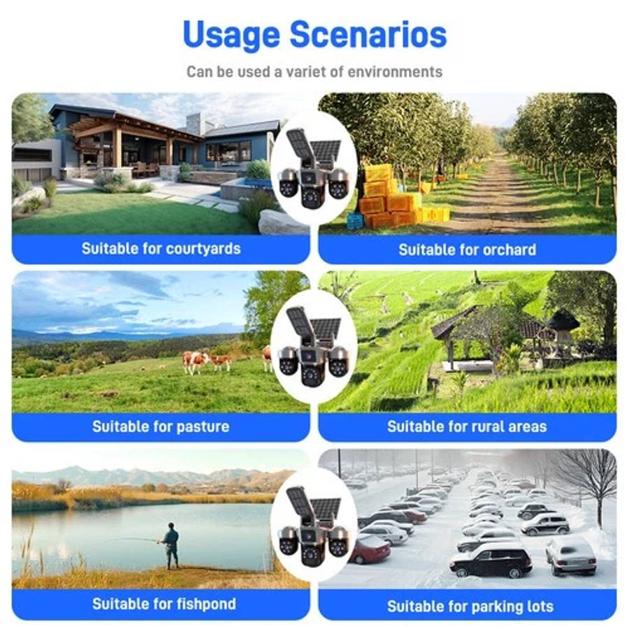 Solar Battery Wireless WiFi Outdoor Pan/Tilt Home Security Camera 9MP HD w/ 32GB