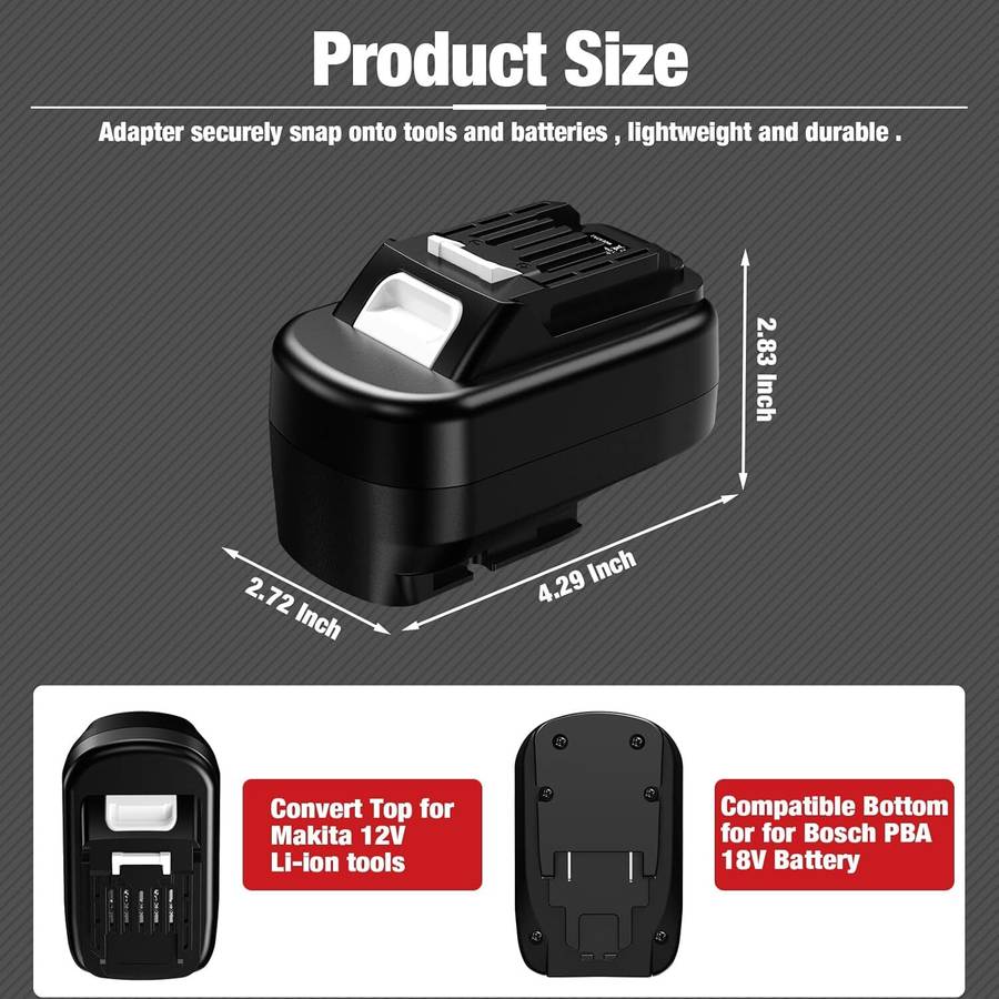 Adapter for Bosch 18V PBA Li-ion Battery Converter to for Makita 12V Power tools
