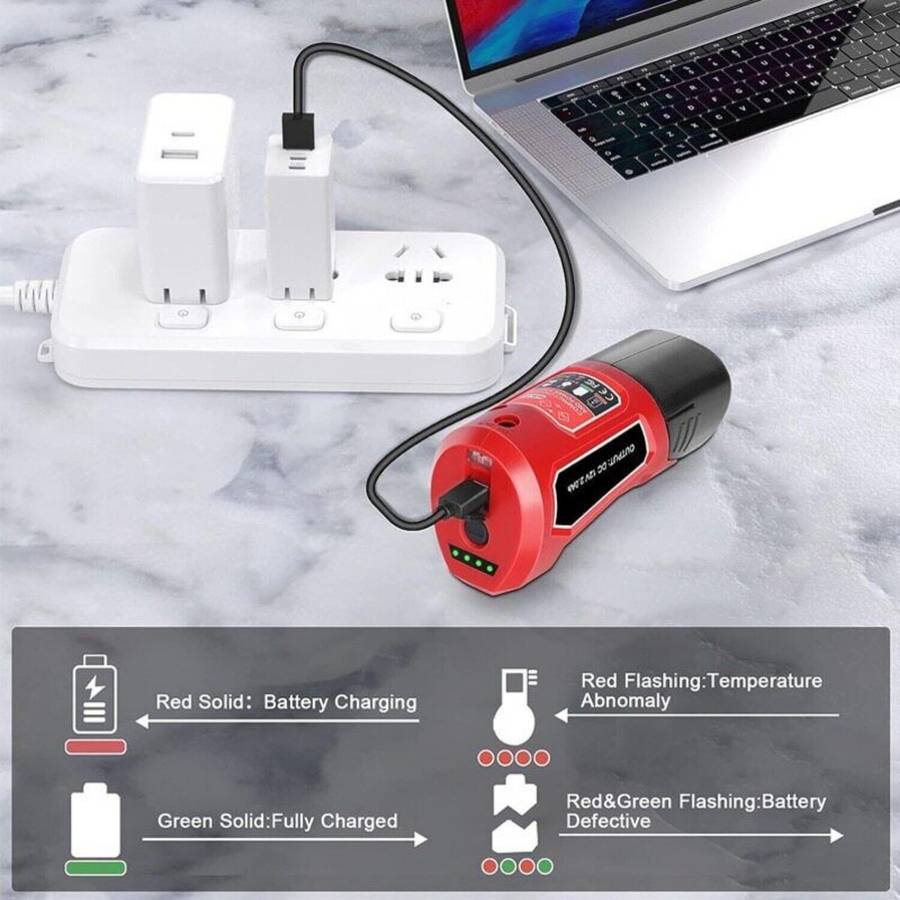 USB Charger Adapter Power Source For Milwaukee 12V Li-ion Battery 48-59-1201 N12