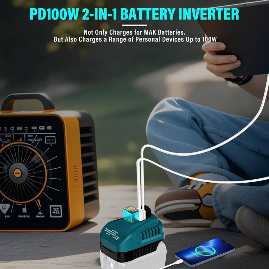 100W USB Charger Adapter for Makita 18V QC3.0 Type-C USB Port with LED Display