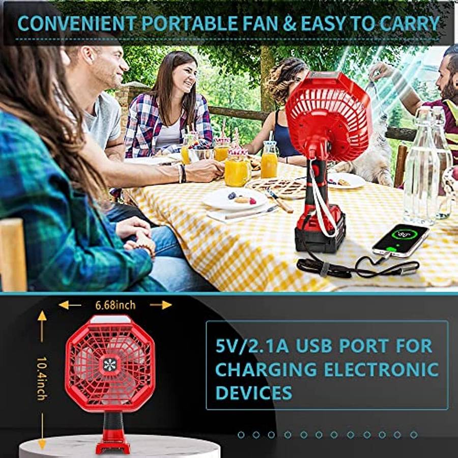 Portable Outdoor Jobsite Fan for Milwaukee 18V Li-ion Battery With Remote Camp