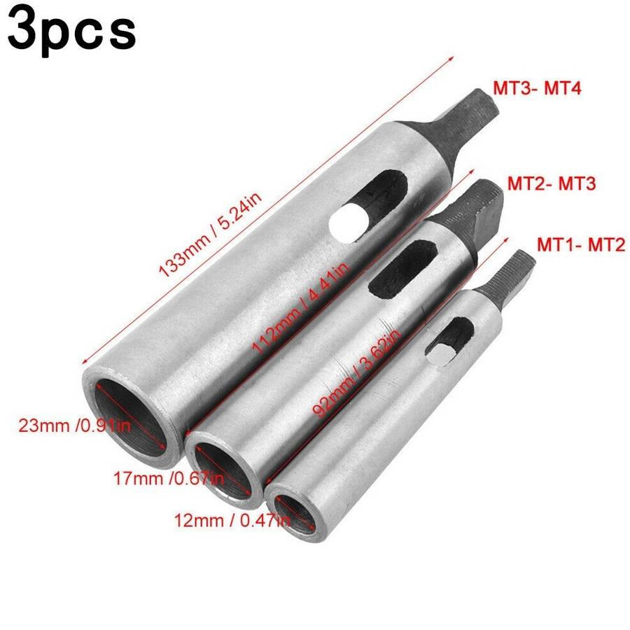 3*Morse-Taper Adapter Taper Sleeve Drill Sleeve Hardness 50 MT1 To MT2 Kit